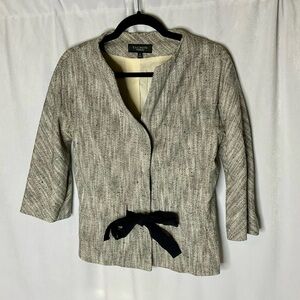 Talbots Gray Linen Blend Snap Front Black Tie Waist Jacket Size 6